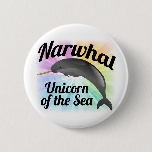 Narwhal Unicorn of the Sea, Cute Rainbow 6 Cm Round Badge
