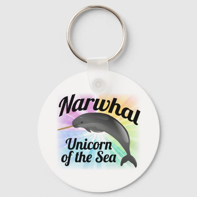 Narwhal Unicorn of the Sea, Cute Rainbow Key Ring (Front)