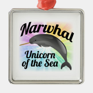 Narwhal Unicorn of the Sea, Cute Rainbow Metal Tree Decoration