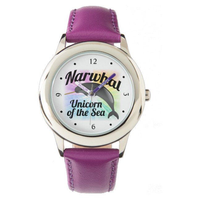 Narwhal Unicorn of the Sea, Cute Rainbow Watch (Front)