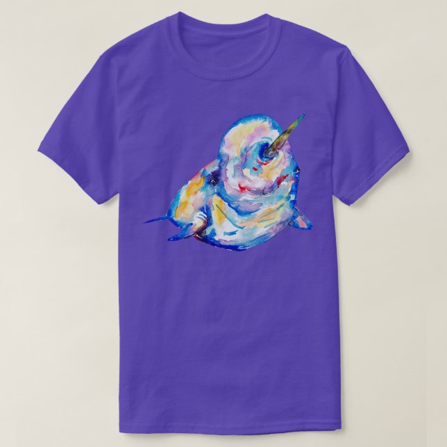 Narwhal watercolor painting print art whale animal T-Shirt (Design Front)