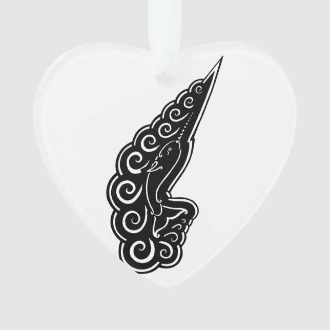 Narwhal Waves Celtic Style Black Ink Drawing Ornament (Front)