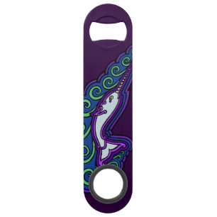 Narwhal Waves Celtic Style Colourful Ink Drawing