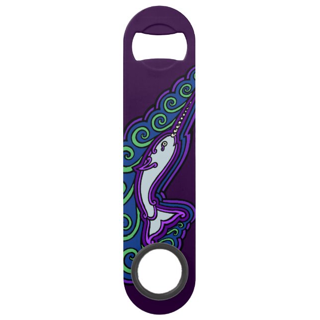Narwhal Waves Celtic Style Colourful Ink Drawing (Front)