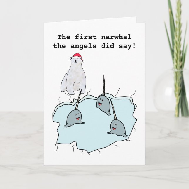 Narwhal whale pun Christmas Holiday Card (Front)