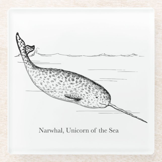 Narwhal Whale Unicorn of the Sea Glass Coaster (Front)