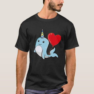 Narwhal With Heart Balloon Valentines Day Love Boy T-Shirt
