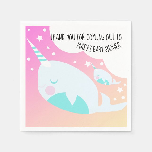 Narwhale Ombre Baby Shower Ombré Napkin (Front)