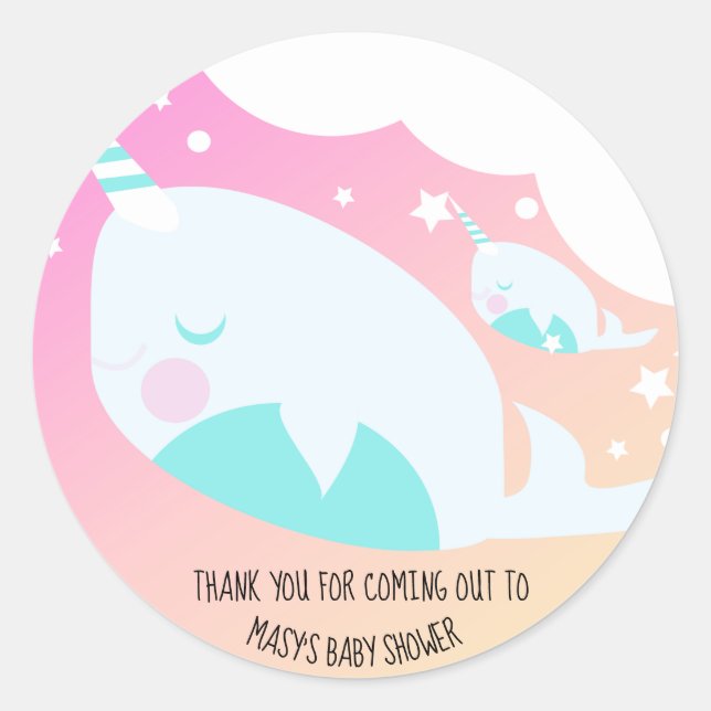 Narwhale Ombre Baby Shower Thank You Classic Round Sticker (Front)