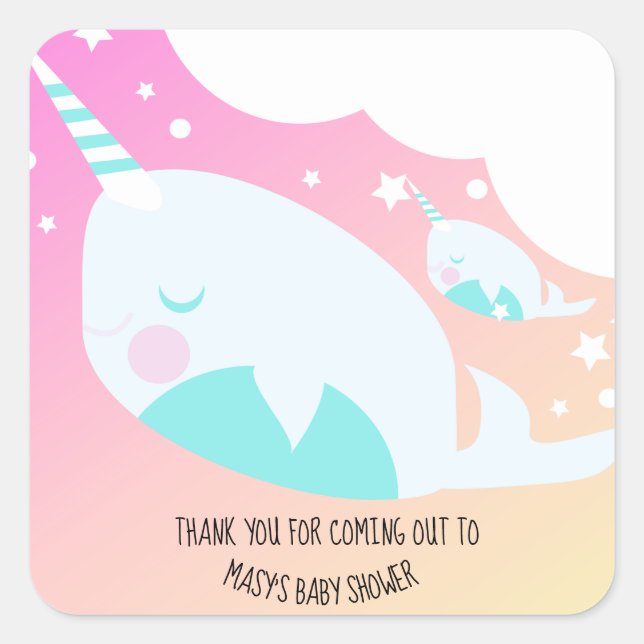 Narwhale Ombre Baby Shower Thank You  Square Sticker (Front)