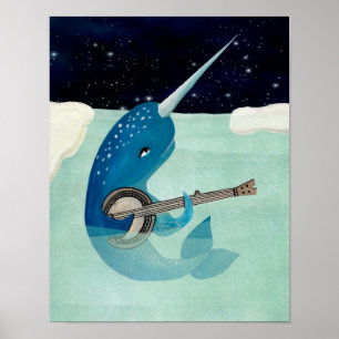Narwhal's Aquarelle - Narwhal playing Banjo Poster