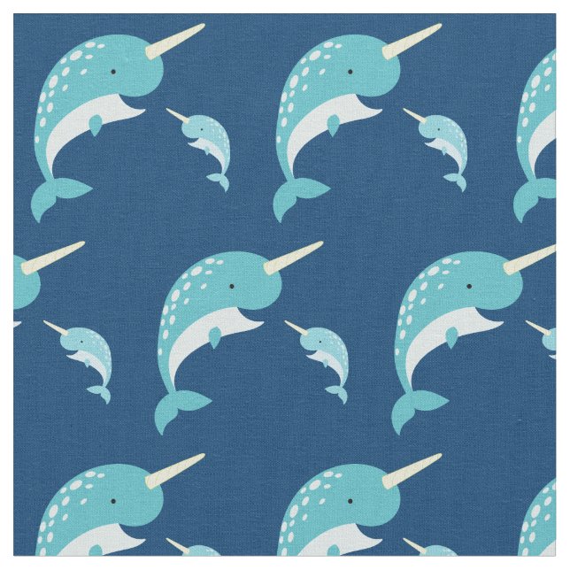 Narwhals Cute Cartoon Kids Fabric (Close Up)