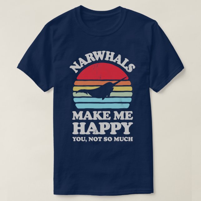 Narwhals Make Me Happy Sunset Retro for Men Women  T-Shirt (Design Front)