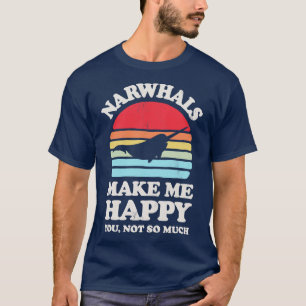 Narwhals Make Me Happy Sunset Retro for Men Women  T-Shirt