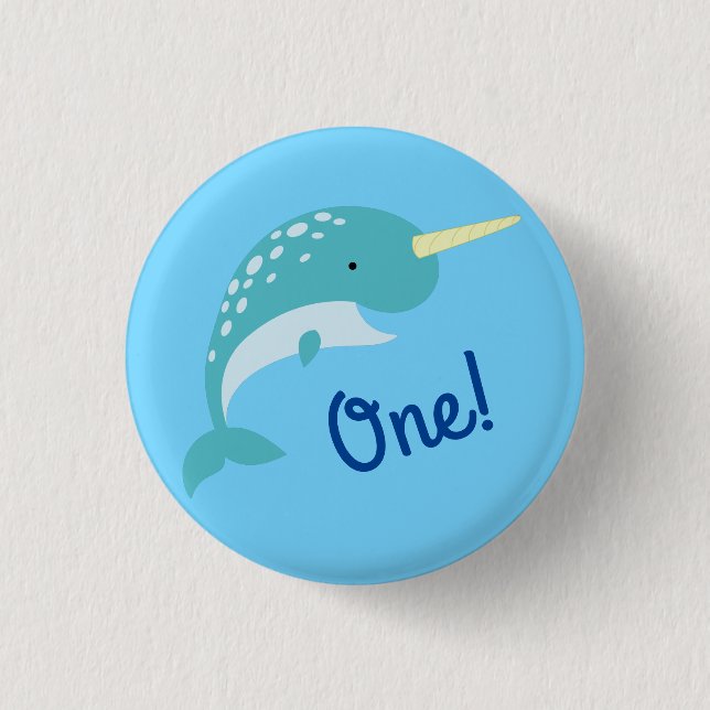 Narwhals Ocean Cute 1st Birthday Party Theme 3 Cm Round Badge (Front)