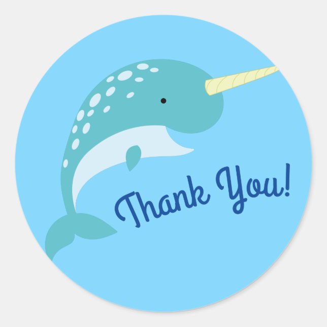 Narwhals Ocean Cute 1st Birthday Party Theme Classic Round Sticker (Front)