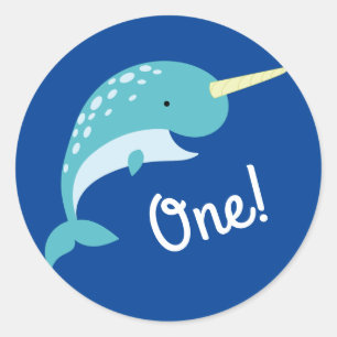 Narwhals Ocean Cute 1st Birthday Party Theme Classic Round Sticker