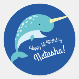 Narwhals Ocean Cute 1st Birthday Party Theme Classic Round Sticker