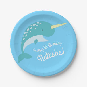 Narwhals Ocean Cute 1st Birthday Party Theme Paper Plate