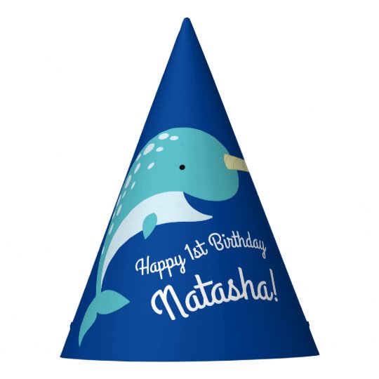 Narwhals Ocean Cute 1st Birthday Party Theme Party Hat Zazzle Co Uk