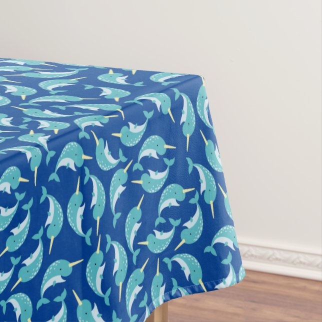 Narwhals Ocean Cute 1st Birthday Party Theme Tablecloth (In Situ)