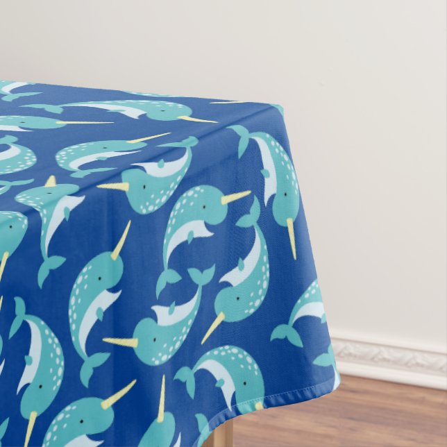 Narwhals Ocean Cute Kids Birthday Party Tablecloth (In Situ)