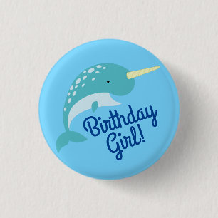 Narwhals Ocean Kid's Birthday Party 3 Cm Round Badge