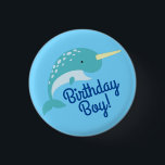 Narwhals Ocean Kid's Birthday Party 3 Cm Round Badge<br><div class="desc">This adorable kid's narwhal birthday party collection is perfect for your little one turning one!  Great for a kid that loves whales animals and the ocean!  Makes a cute theme for a summer 1st birthday party!</div>