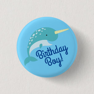 Narwhals Ocean Kid's Birthday Party 3 Cm Round Badge