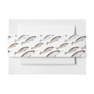 Narwhals Swim - Narwhal Pattern Whale Lover Gift Invitation Belly Band
