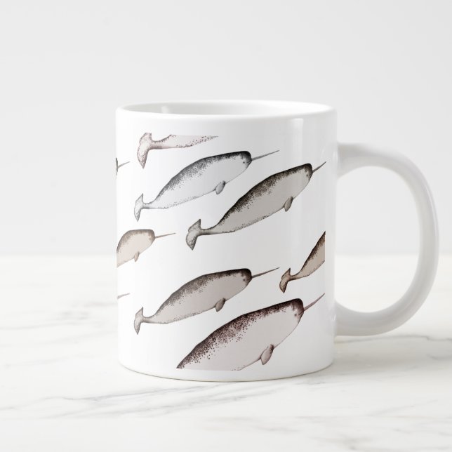 Narwhals Swim - Narwhal Pattern Whale Lover Gift  Large Coffee Mug (Right)