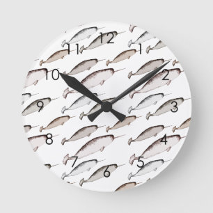 Narwhals Swim - Narwhal Pattern Whale Lover Gift Round Clock