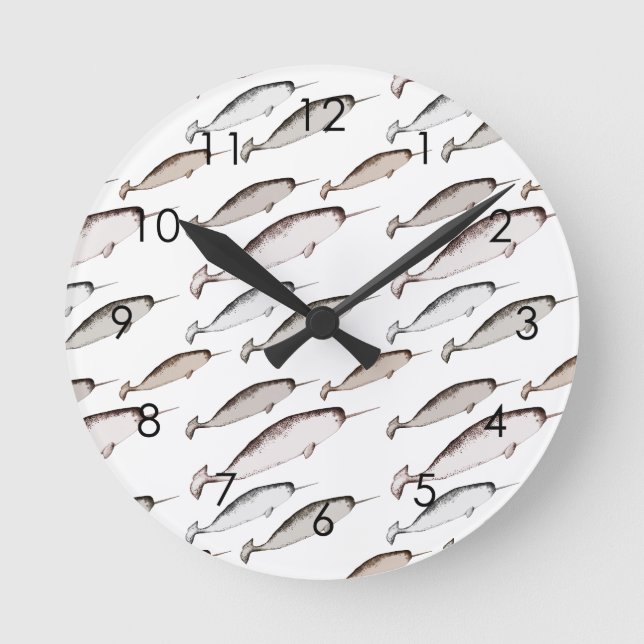 Narwhals Swim - Narwhal Pattern Whale Lover Gift   Round Clock (Front)