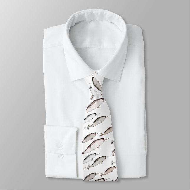 Narwhals Swim - Narwhal Pattern Whale Lover White Tie (Tied)
