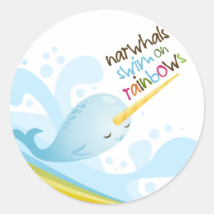 Narwhals Swim on Rainbows Classic Round Sticker
