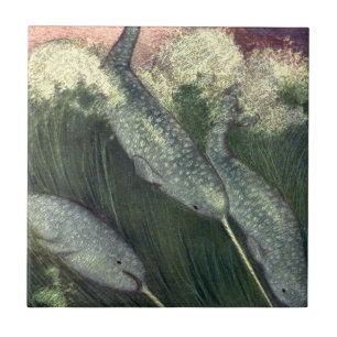 Narwhals, Vintage Marine Life Whales Ocean Animals Tile