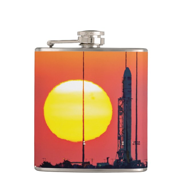 NASA Antares Rocket Sunrise Launch Hip Flask (Front)