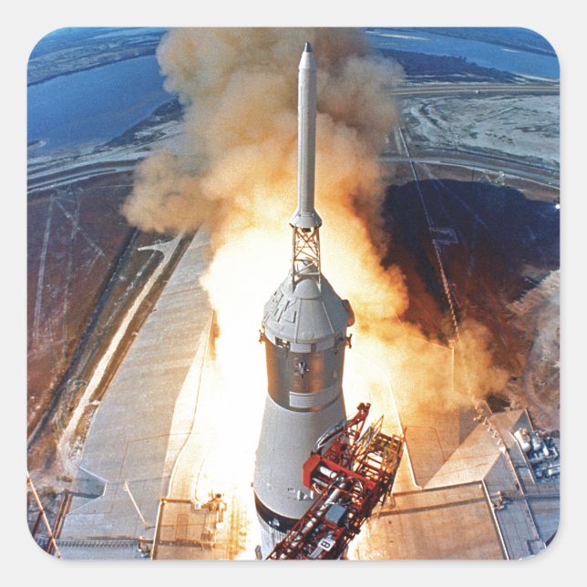 NASA Apollo 11 Moon Landing Rocket Launch Square Sticker (Front)