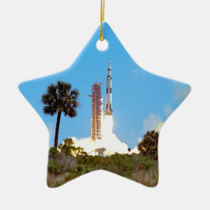 NASA Apollo 16 Saturn V Rocket Launch Ceramic Tree Decoration
