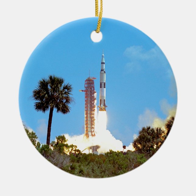 NASA Apollo 16 Saturn V Rocket Launch Ceramic Tree Decoration (Front)