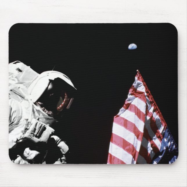 NASA Apollo 17 Astronaut Flag Earth Moon Photo Mouse Mat (Front)