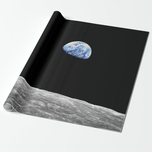 NASA Apollo 8 Earthrise Moon Lunar Orbit Photo Wrapping Paper (Unrolled)