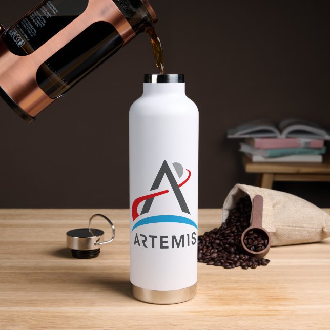 NASA Artemis Logo Rocket White Water Bottle (Coffee (Rotated))