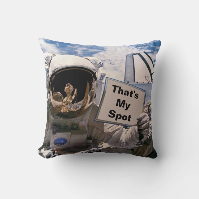 NASA Astronaut Holding Sign - Add Custom Text Cushion (Front)