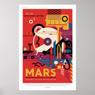 NASA Future Travel Poster Visit Mars Space Vintage
