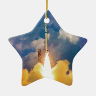 NASA Scout Rocket Launch Liftoff Ceramic Tree Decoration