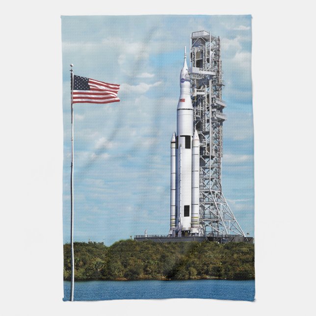 NASA SLS Space Launch System Rocket Launchpad Tea Towel (Vertical)
