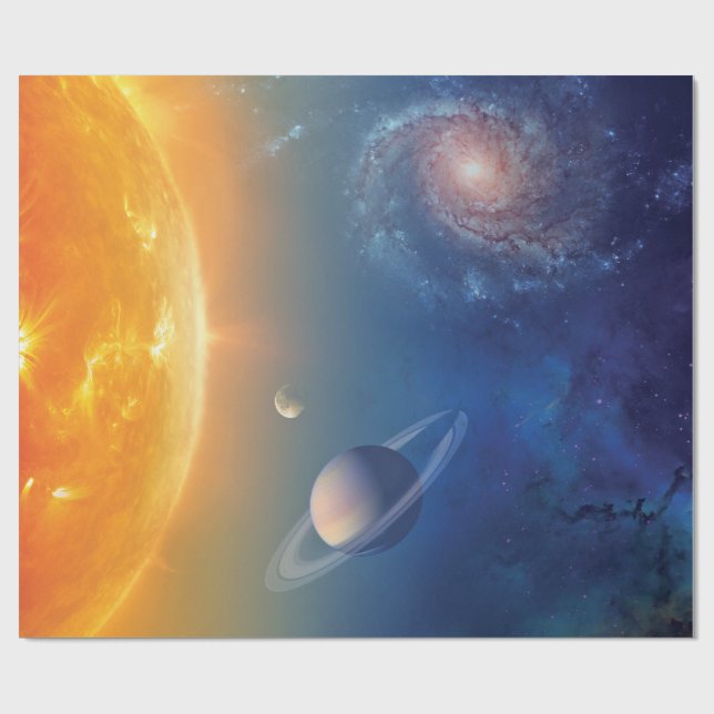 NASA Solar System Outer Space Collage Wrapping Paper (Flat)