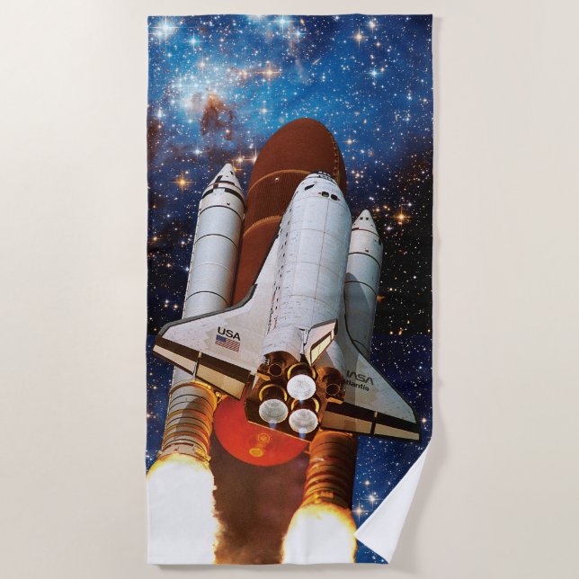 NASA Space Shuttle Atlantis Launch STS-45 Beach Towel (Front)