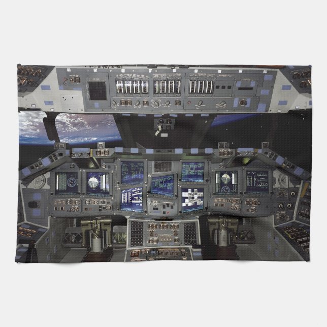 NASA Space Shuttle Cockpit Earth Orbit Window View Tea Towel (Horizontal)